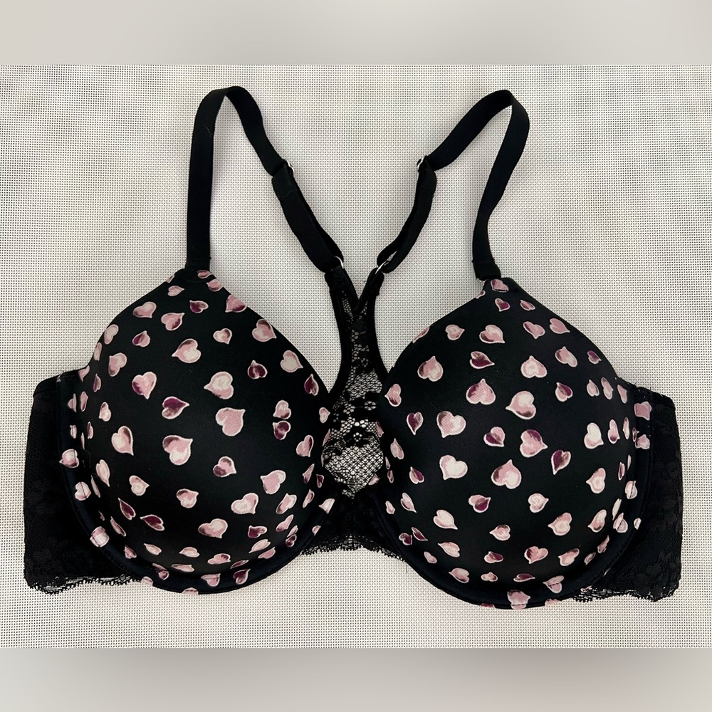 MAIDENFORM 36C Bra Black with Hearts Racerback Lace T-back 07112